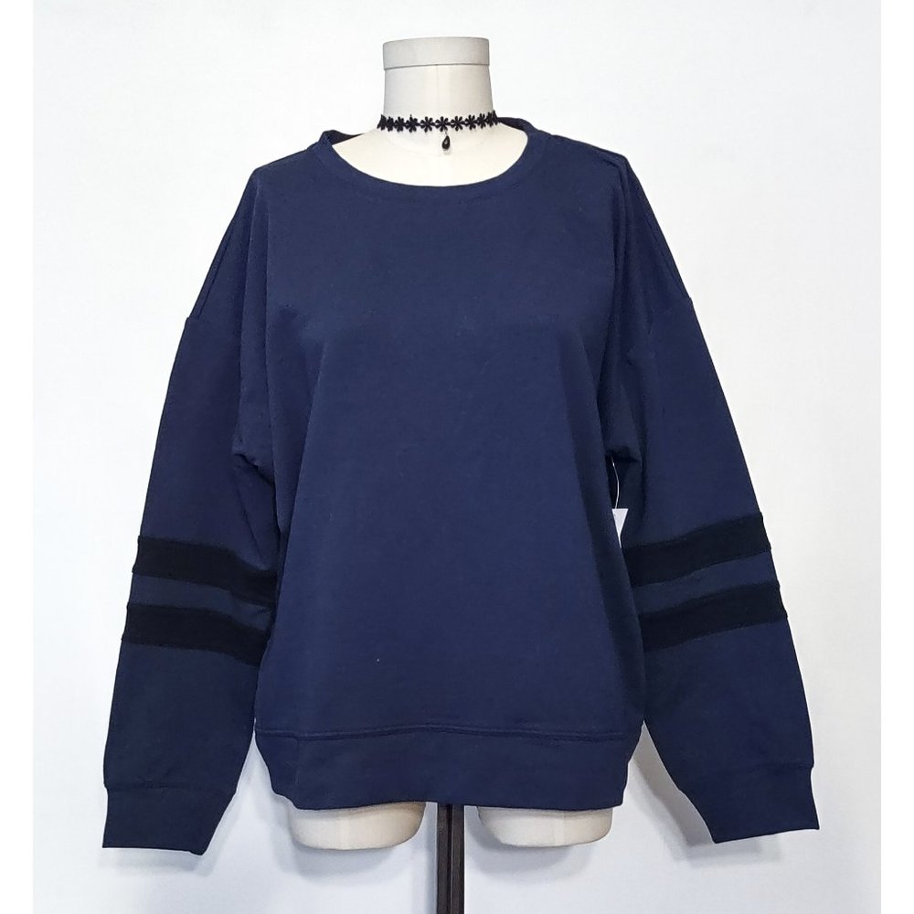 NWT New York & Company Navy Varsity Stripes Sweatshirt